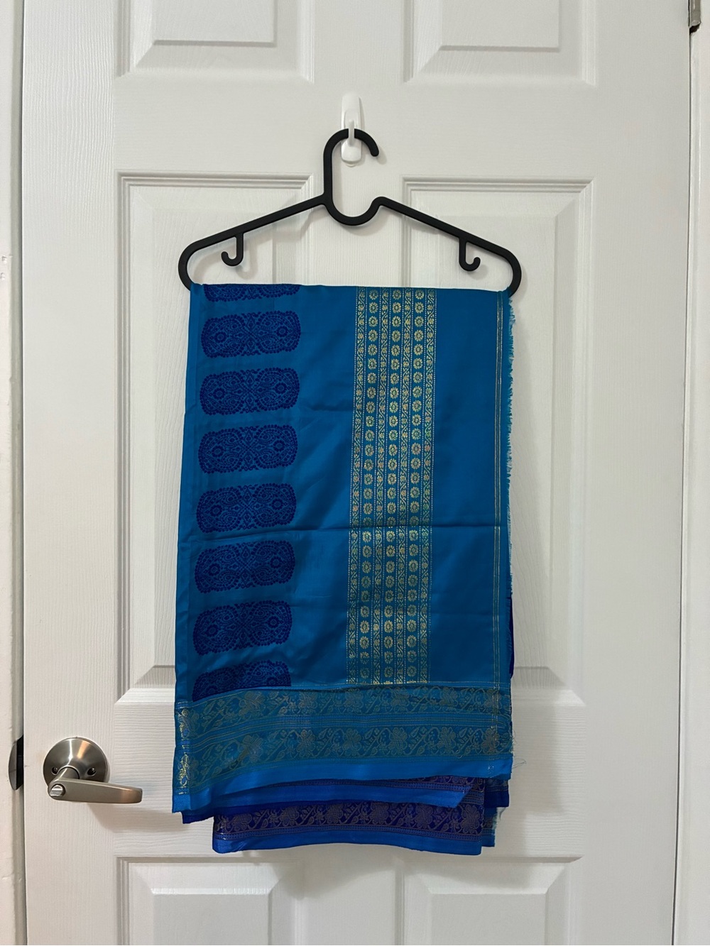 Blue Saree with Gold Accents